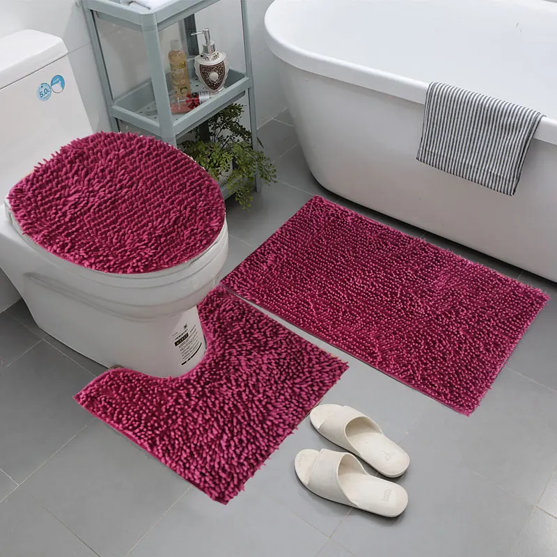 3 pcs set Anti-slip Bathroom Mat Chenille Bathroom Rug microfiber non slip bath mat