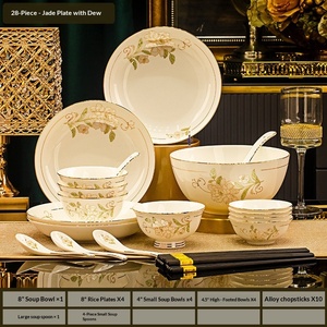 Nouvel ensemble de bols et d'assiettes de style chinois, en porcelaine de Jingdezhen, peint à la main or et jade, vaisselle de style national Shanders - Product Image 6