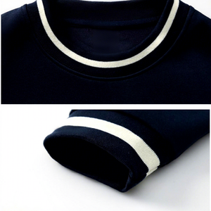 Sudadera Unisex Extra Grande con Cuello Redondo, Color Sólido, Tejida, Manga Larga, Informal, para Otoño, Blanca con Ribete Rojo - Product Image 5