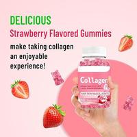 Gummies multi-collagène OEM sous marque privée 2500mg Biotine Kératine Vitamines Soutien Cheveux Peau Ongles Sans Sucre Fraise 60 unités