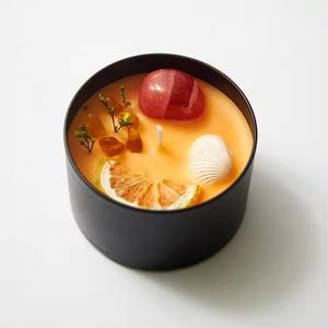 特注ロゴ高級ブラックブリントドライフラワークリスタル石英大豆ワックス香りキャンドル - Product Image 4