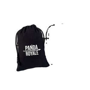 Sacs à cordon en toile recyclables personnalisés, noirs, en coton, pour l'emballage et le rangement, impression de logo, tailles personnalisables - Product Image 2