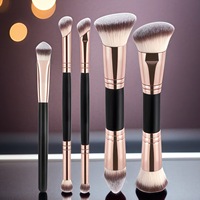 Ensemble de 5 pinceaux de maquillage professionnels de haute qualité avec pinceau éventail, poils synthétiques et manche en plastique - Emballage personnalisé OEM/ODM