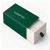 Boîte à tiroir de luxe personnalisée vert forêt avec ruban de tirage, boîte coulissante rigide en carton pour parfum et kit de soins de la peau