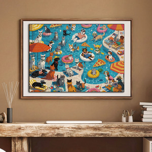 Rompecabezas de animales divertidos de verano con gatos y perros, para fiestas de mascotas junto a la piscina, con pista de letras oculta en la parte posterior, para adultos, decoración de pared para el hogar - Product Image 5