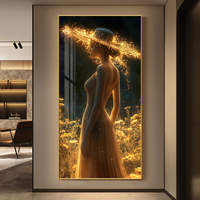 Art portrait moderne-Golden Dusk Dreamy Belle peinture décorative diamantée Style vertical avec ombre légère Art pour femmes