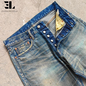 LARSUR Custom <strong>Denim</strong> Factory Premium Distressed Vintage Wash Selvedge <strong>Denim</strong> Pants Straight Leg Japanese Style Salvage <strong>Jeans</strong> Men - Product Image 4