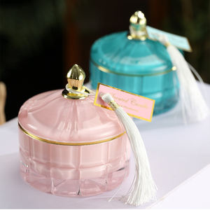 Commercio all'ingrosso moderno lusso colorato oro bordo di vetro candele vasi e barattoli di candela con coperchio - Product Image 3