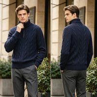 Herren 100% Baumwolle 12GG Strickpullover mit Halbreißverschluss, Stehkragen, Gerippten Bündchen und Saum, Klassischer Business-Casual-Pullover mit Zopfmuster