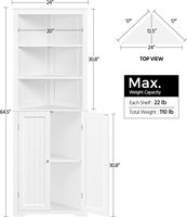 24 ans Offre Spéciale Armoire de rangement de salle de bain style simple Armoire d'angle haute double porte avec espace de rangement blanc pour salle de bain