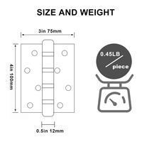 Charnière de porte robuste de 4 pouces X 3 pouces pour portes intérieures Résistant à la rouille Rotation lisse Coin carré
