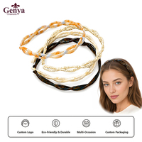 Genya Fashionable Solid Color Acetate Cross Woven Multifunction Hair Band untuk Wanita, Ikat Kepala Anti Selip untuk Penggunaan Sehari-hari dan Riasan.