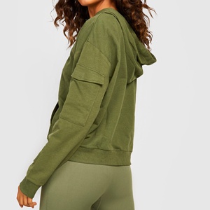 Sweat-shirt à capuche surdimensionné en coton uni avec fermeture éclair Oem, vêtement de haute qualité avec poche pour femmes, vente en gros - Product Image 3