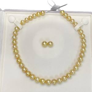 Natural Gold Pearl Necklace <b>Set</b> with 9-11mm Almost Flawless Bright Light Earrings 11-12mm Free Silver Buckle for Parties Gifts - Product Image 5