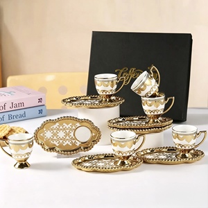 Luxury <b>Ceramic</b> Coffee and Tea Mug Set Gold Rim Cup and Saucer Gift Box European Style 6 Piece Drinkware - Product Image 3