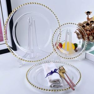 Platos Base de 13 Pulgadas Transparentes con Borde Dorado para Cenas Elegantes, Bodas y Eventos Formales - Product Image 2