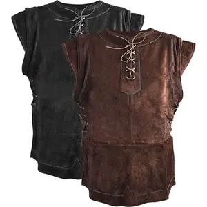 Heren Middeleeuwse Punk Vest Vikingen Cosplay Boogschutter Kostuum Volwassen Borst Kogelvrije Suède Larp Outfit Jerkin Jas Halloween Voor Mannen