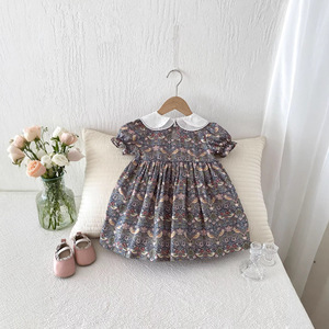 Abiti Estivi per Bambine 2026, Nuovo Stile Pastorale in Cotone Stampato, Vestiti Floreali a Maniche Lunghe con Colletto a Bambola - Product Image 4