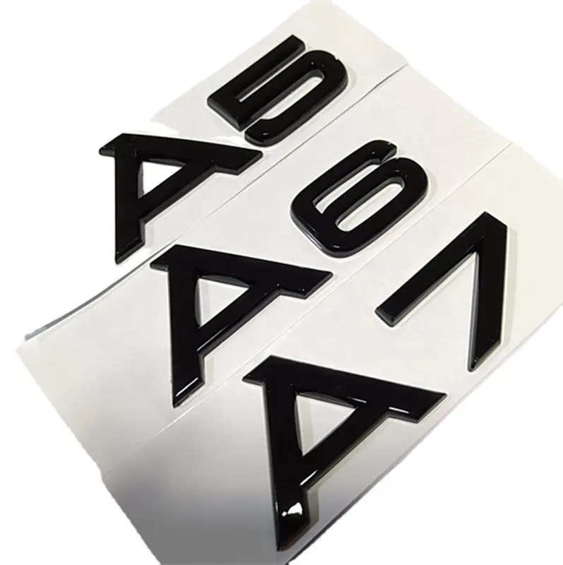 Autocollant Logo 3D A3 A7 A8 Q7 A5 A6 A4 Q2 Q3 Q5 Lettres Chiffres Emblème Chrome Brillant Noir pour Audi