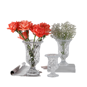 Venta al por Mayor de Floreros de Vidrio Transparente Grandes Estilo Art Deco SINYAO, Floreros Gruesos para Arreglos Florales, Adornos de Base Alta, Hechos a Mano para Aniversarios - Product Image 1