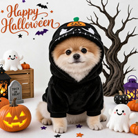 Manteau de chien squelette d'Halloween noir en peluche avec capuche et applique citrouille, vêtements pour chiot