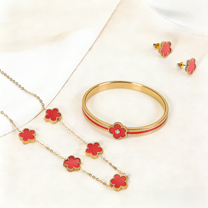 <span class=keywords><strong>Ensemble</strong></span> de bijoux élégant pour femme, collier et boucles d'oreilles en acier inoxydable plaqué or 18 carats, cadeau d'anniversaire - Product Image 2