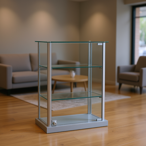 Vitrine de comptoir encadrée en aluminium 40x25x60cm gris clair avec verre trempé et porte verrouillable - Product Image 3