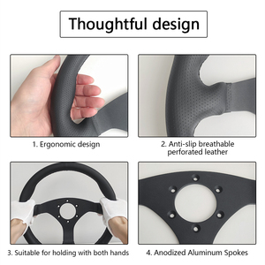 Volant de course perforé en cuir 320 mm, 3 branches, cadre en aluminium noir, universel 6 boulons pour voitures de performance et simulateurs de course - Product Image 4