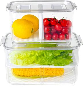 Fridge Stackable Food Storage Container with Lids Removable Drain Tray Drawers Plastic Fridge storage containers
