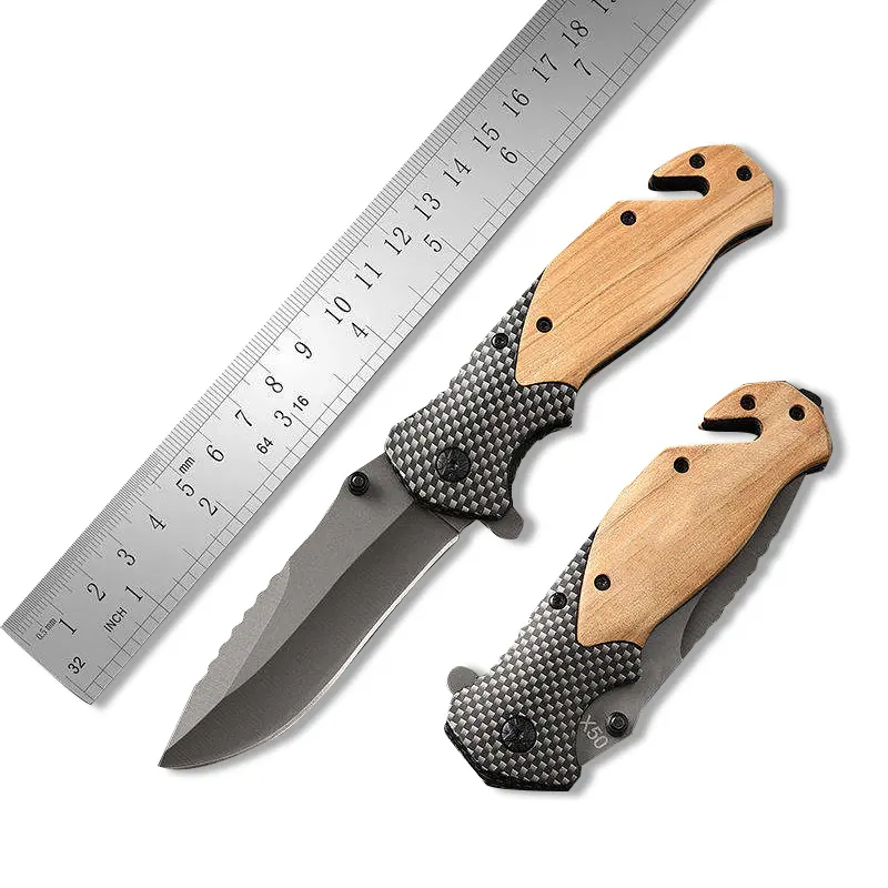 X50 Camping mango de madera de olivo supervivencia cuchillo plegable táctico Edc bolsillo afilado cuchillos de caza de bolsillo al aire libre