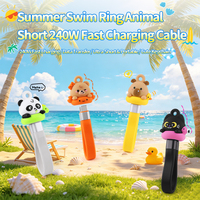 Cadeau d'été : Câble de charge rapide 60W USB C vers USB C, portable et mignon, avec porte-clés ours en peluche et motif animal (motif bouée de natation)