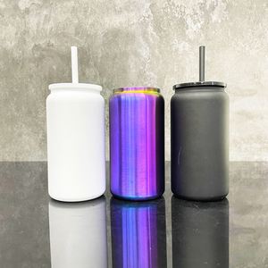 Custom logo Chroma Blue-purple Underneath 16oz Vacuum Stainless Steel Can <b>Drinking</b> Tumblers for Laser Engrave Keep <b>Hot</b> Cold - Product Image 1