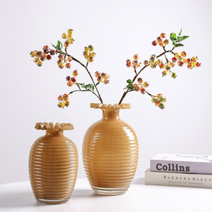 แจกันดอกไม้แก้วสีคาราเมลทันสมัย ของตกแต่งบ้านบนโต๊ะ - Product Image 2