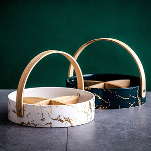 Nordic Luxury Gold <strong>Metal</strong> Porcelain Dried Fruit Snack Plate Multi Ceramic Grid Plates <strong>Candy</strong> Dessert <strong>Trays</strong> Afternoon Tea Dishes - Product Image 5