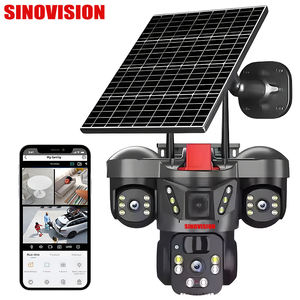 كاميرا مراقبة PTZ V380 ثلاثية العدسات للاستخدام الخارجي بزاوية 360 درجة لاسلكية واي فاي مع تتبع تلقائي 9 ميجابكسل وبطاقة SIM 4G وكاميرا أمان تعمل بالطاقة الشمسية مع رؤية ليلية CMOS - Product Image 1