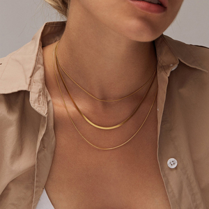 Bijoux sans ternissure 14k plaqué or collier à chaîne à chevrons pour femmes délicat mince Double rond serpent chaîne collier ras du cou - Product Image 2