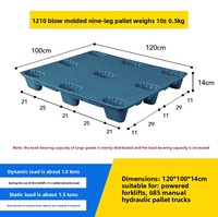 Palette en plastique plate à 4 voies Xingtai Nine-foot 1200x1000x150mm, charge dynamique 1,0t, plateforme de transpalette pour la logistique en gros