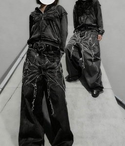 Conjunto Deportivo Gótico con Estampado de Araña para Hombre, Estilo Informal, de Algodón Negro, con Sudadera con Capucha y Cremallera y Pantalones Deportivos, Estilo <span class=keywords><strong>Y2K</strong></span> - Product Image 1