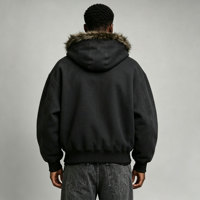 Sweat à capuche unisexe oversize en coton 450G avec fermeture éclair, fausse fourrure amovible, col en fourrure, imprimé lettres, streetwear d'hiver, veste ODM