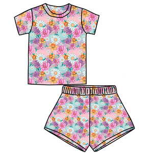Nouveauté FM OEM/ODM : Ensembles de vêtements décontractés pour filles, en bambou/coton bio, à manches courtes, multi-imprimés, coupe ample - Product Image 1