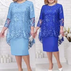 <span class=keywords><strong>Vestidos</strong></span> Modernos de Verano para Fiesta con Cuello Redondo y Cintura Alta, Encaje Bordado, Manga 3/4, Vestido Midi de Noche para <span class=keywords><strong>Mujer</strong></span>, <span class=keywords><strong>Vestidos</strong></span> Elegantes Casuales - Product Image 1