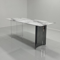 Ensemble de salle à manger moderne en marbre de grande taille, comprenant une table en marbre et une base en métal, table à manger luxueuse avec pieds en acrylique