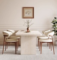 Modernes Rechteckiges Travertin-Schiefer Esszimmer-Set Französischer Retro Mid-Century Stil Tisch und Stuhl für Kleine Räume