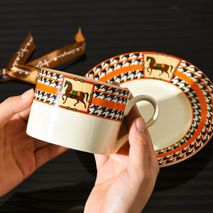 <strong>Gift</strong> Box Set Exquisite Ceramic Coffee Cups Saucers Horse Graphic High-end French-style Luxury Return <strong>Gift</strong> (Model Aima <strong>Custard</strong>) - Product Image 2
