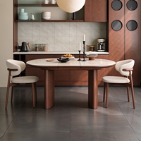 Table à manger ovale extensible moderne en pierre frittée avec base en bois massif, pliable et extensible, 8 places, pour la maison, l'hôtel, la villa