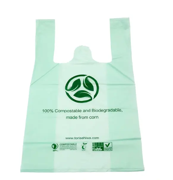 Biodegradable Plastic Grocery Bags Reusable Supermarket Shopping Bags Recyclable Plastic T Shirt Bags with Handle