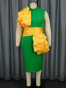 Robe moulante Colorblock audacieuse avec détail à volants femmes longueur midi taille naturelle tenue <span class=keywords><strong>de</strong></span> soirée pour les fêtes et les hébergements - Product Image 4