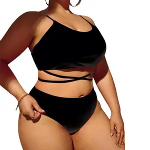 2023 chất béo Lady phiên bản đồ bơi màu rắn ba mảnh chia Váy loại eo cao Bikini kích thước lớn áo tắm phụ nữ