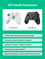 Control Inalámbrico para Juegos Z03, 800Hz de Velocidad de Respuesta, 3 Modos, Gamepad FPS para Switch, PS3, PS4, Android, iOS con Gatillos Hall y Micro-Movimiento