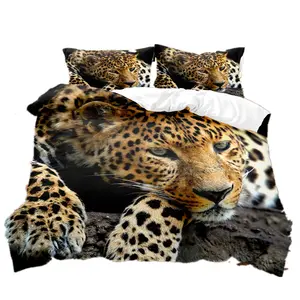 Juego de cama de Cheetah 3d con foto de Animal, ropa de cama con cremallera